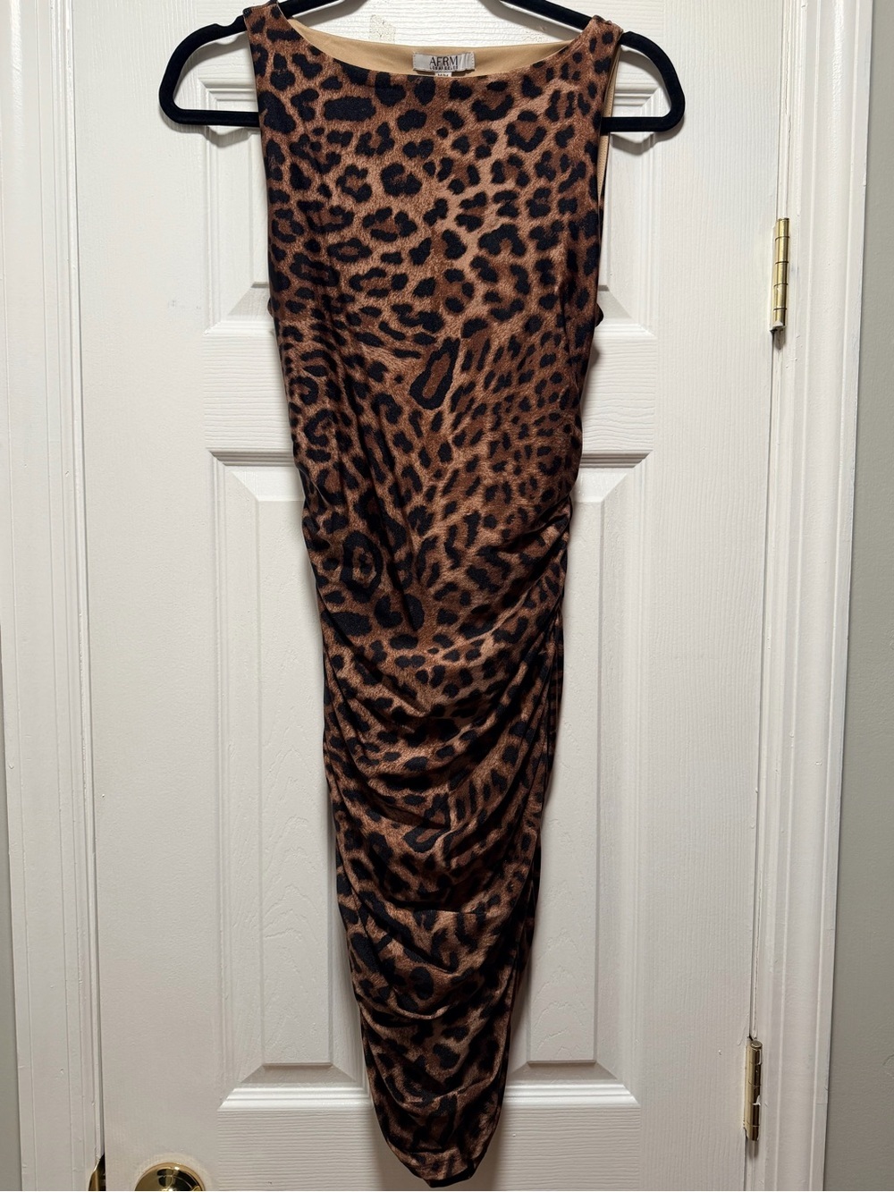 AFRM Leopard-Print Brown & Black Ruched Dress - NWT